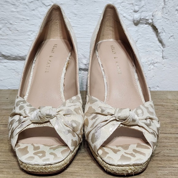 Kelly &‎ Katie Espadrille Wedge Open Toe Heels Knot Detail Size 9M Leopard Print - Picture 7 of 11